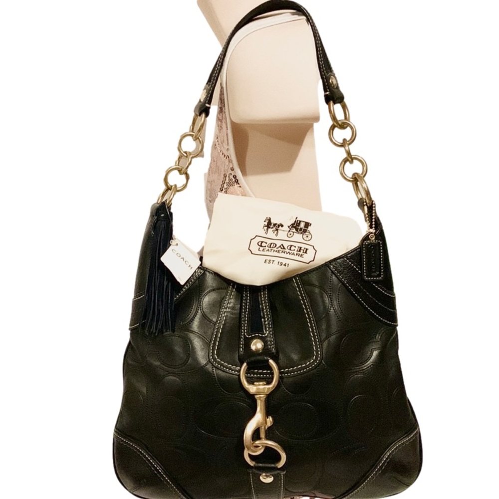 🌻VINTAGE COACH 10224 🌻 HAMPTON EMBOSSED SIGNATURE LOGO LEATHER HOBO $458
